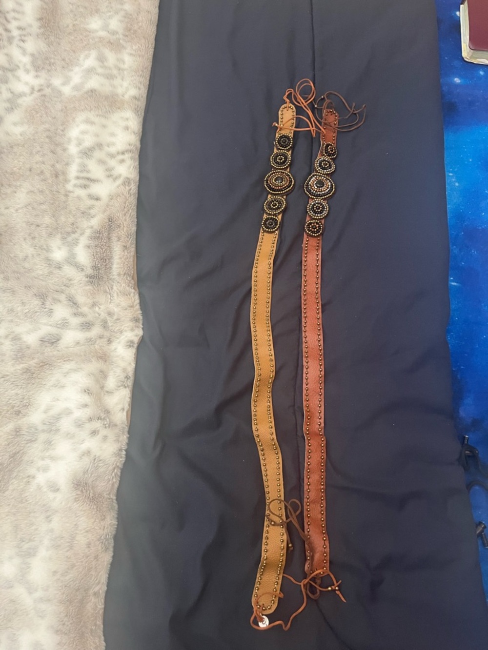 Boho Beaded Leather Waist Belt - Tan & Rust